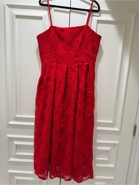 Aqua Red Floral Lace Dress